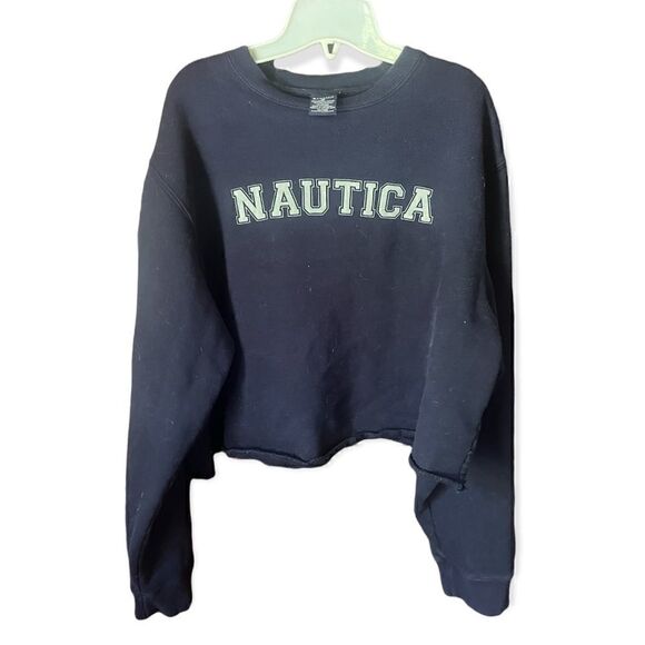 NAUTICA Y2K CROPPED CREWNECK SWEATSHIRT NAVY BLUE XL - Picture 1 of 8